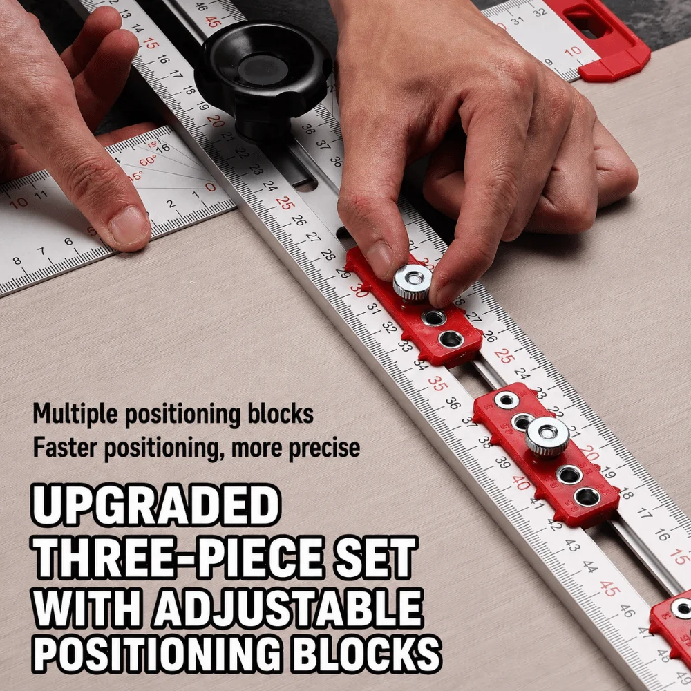 3-in-1 Drilling Ruler Adjustable Multi-functional T-square Ruler T-shaped Quick Locate Positioning Jig DIY Carpentry