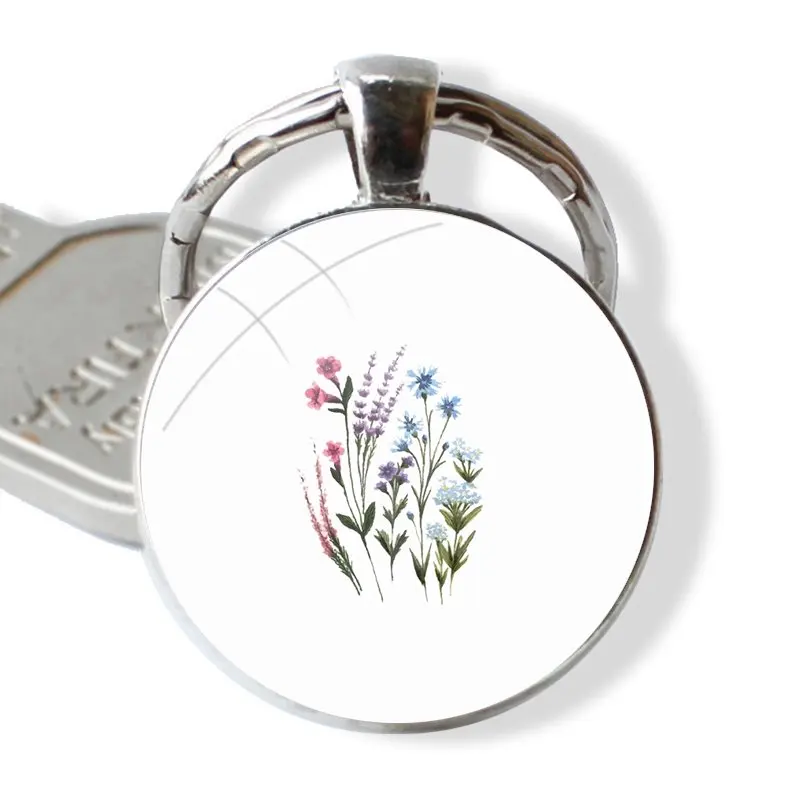 Subtle Genderfluid Pride Flax Sprig Keychain Handmade Glass Cabochon Key Ring Holder Pendant Key Chains