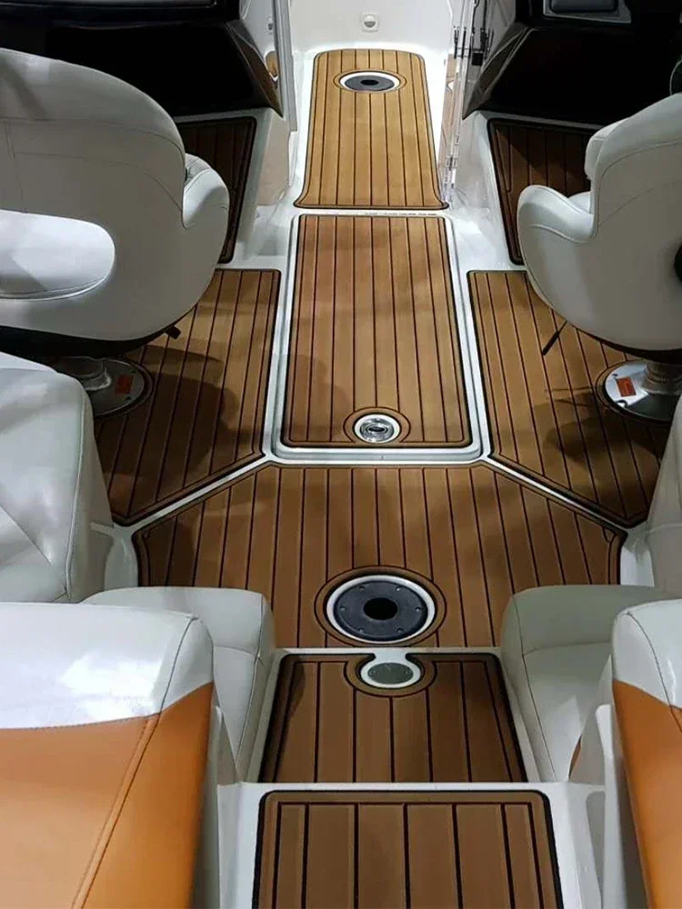 Tapis de Sol en Mousse OligFaux Teck, 2400x1200x5mm, Polymères Auto-Adhésifs pour Pont de Yacht, Accessoires de Bateau, Marine, Antidérapant