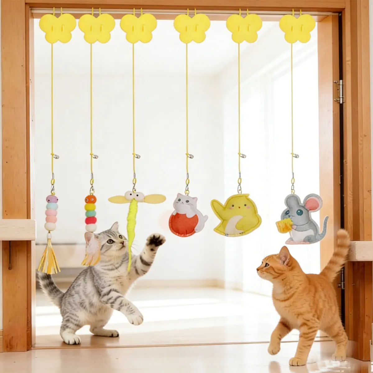 

1 Pc New Cat Hanging Toy Door-Attached Stretchable Elastic Rope Self-Entertaining Cat Toy Cat Stalk