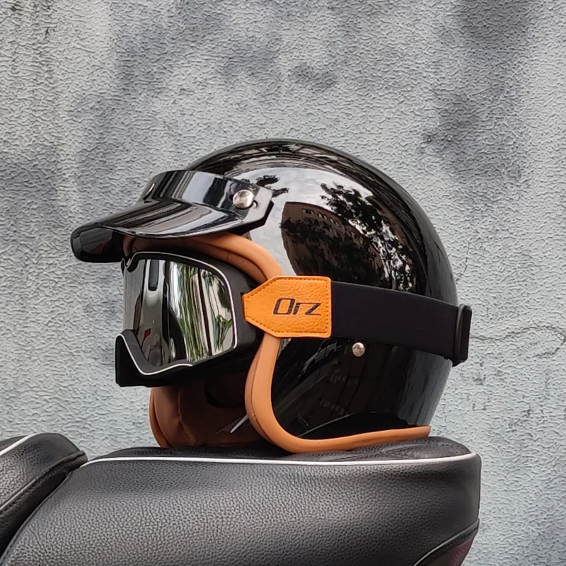 ORZ Retro Half Open Motorcycle Helmet Retro Cruising 3/4 Couple Helmet Coffee Shop Motorcycle Hat Moto Casco
