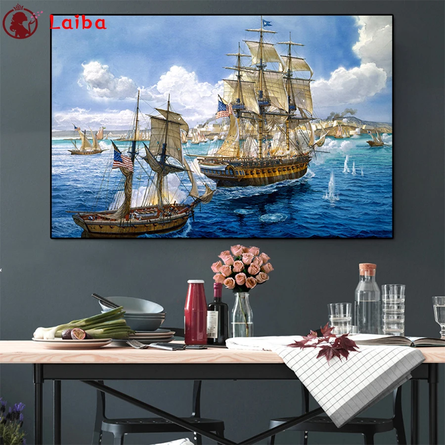 

2021 round Diamond Painting Natural scenery, sea sailing Full square Rhinestone of Picture Diamond mosaic Decor