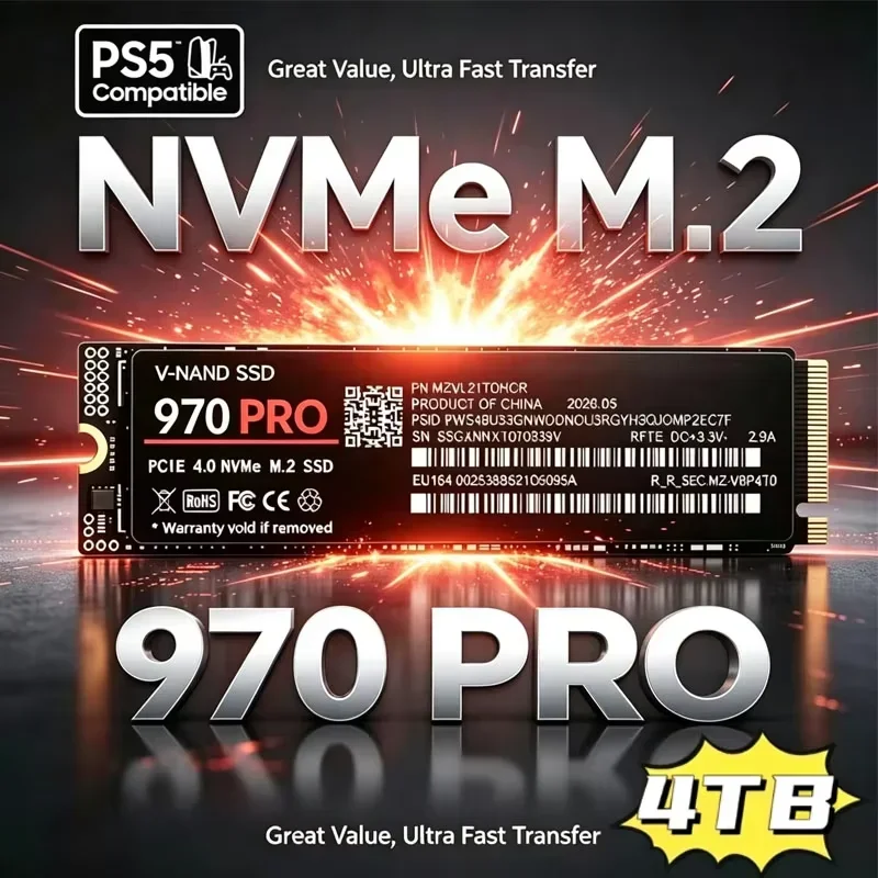 Gaming 970 PRO M.2 NVMe SSD PCIe 4.0 X4 7300MB/s TLC 3D NAND 2280 internal drive 500GB to 4TB for PS5 PC low power