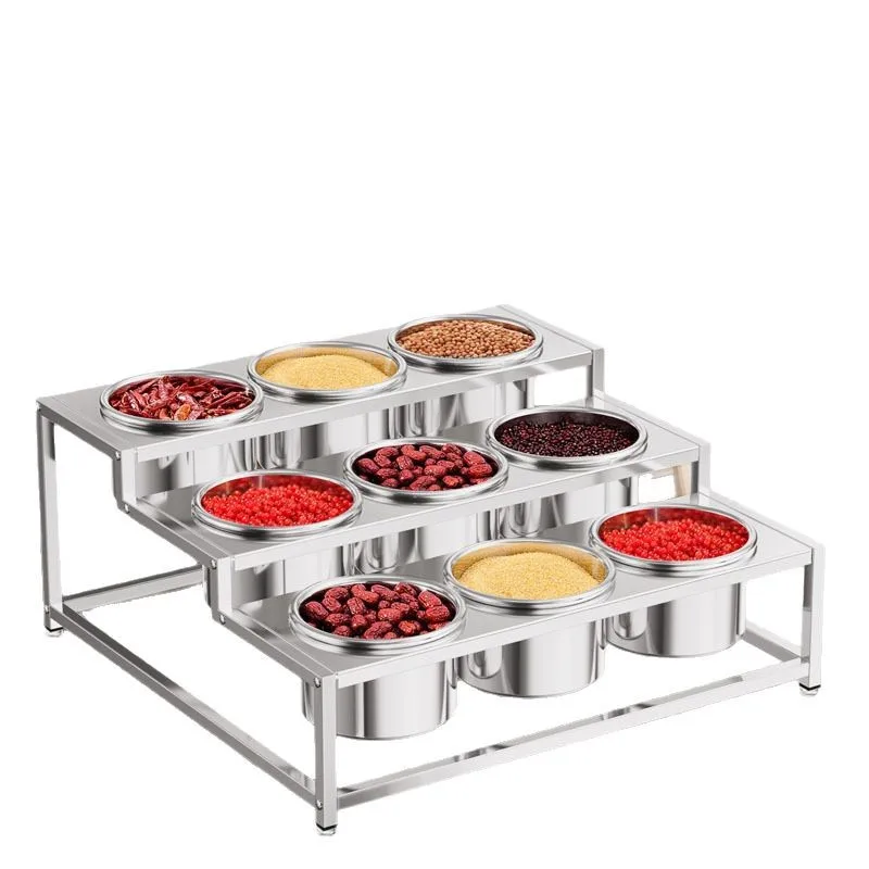 Stainless steel three-layer round cylinder, 16 spice rack, compartment rack c