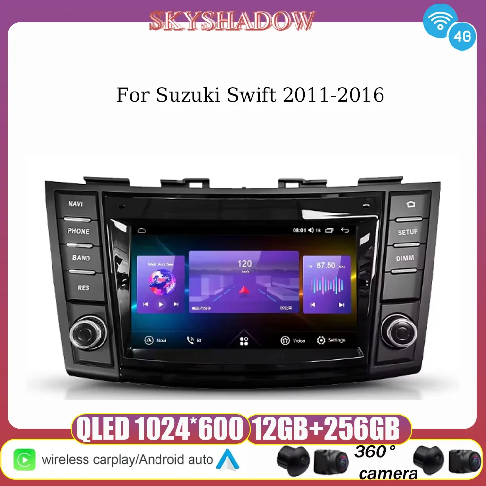 CPU de alto desempenho Carplay Auto Android 13 4G LTE IPS Car DVD Player GPS WIFI Bluetooth RDS Rádio para Suzuki Swift 2011-2016