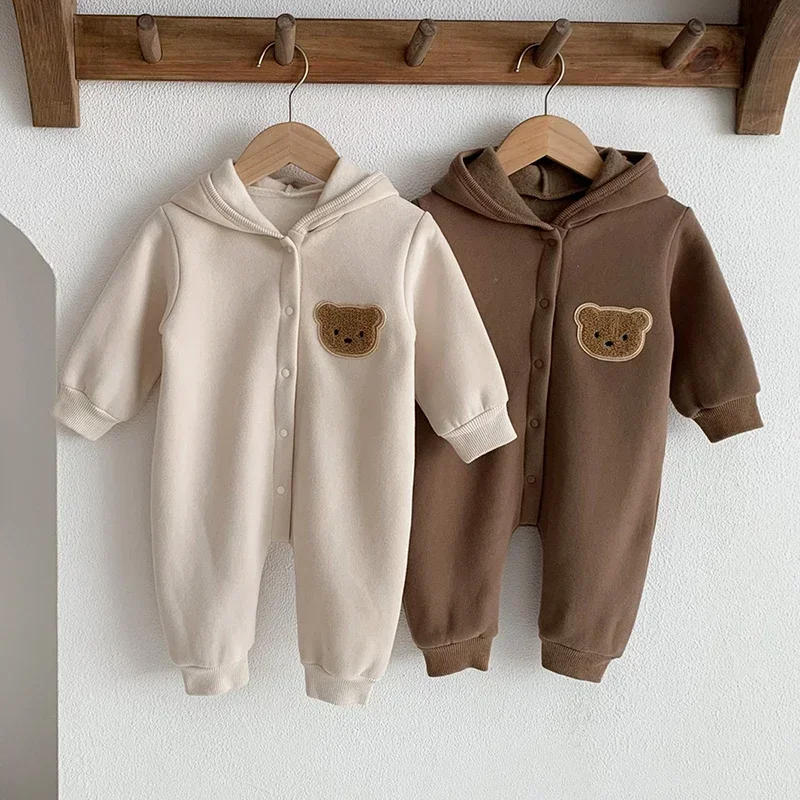 

Winter Baby Clothes Infant Baby Boy Girl Warm Romper Newborn Cotton Fleece Bear Hooded Jumpsuit Clothes Kids Sweatshirt Overalls