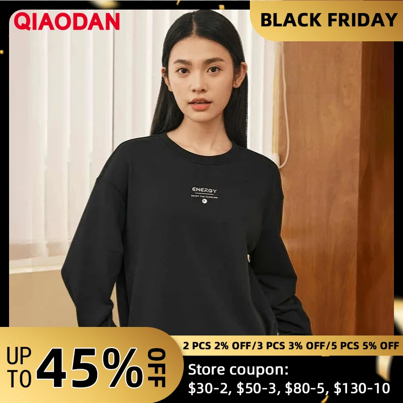 

QIAODAN Black Sweatshirt for Women 2025 Autumn New Women's Loose Casual Breathable Simple Sports Pullover Top XWD32241314A