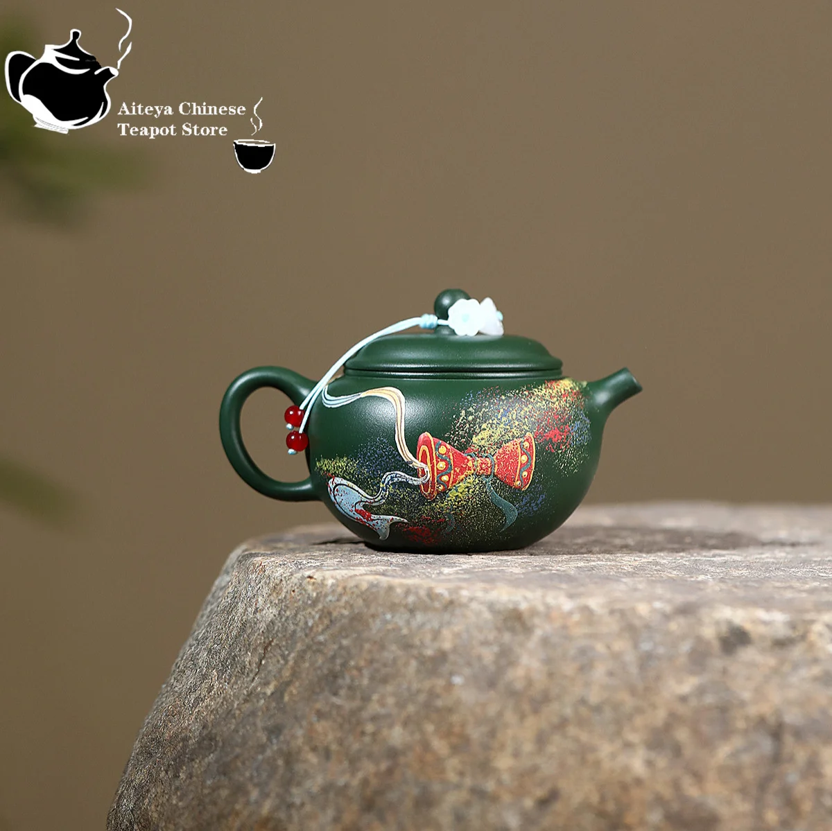 Yixing purple clay teapot, original ore, green clay, Dunhuang beauty, round drum teapot, Chinese kung fu tea set