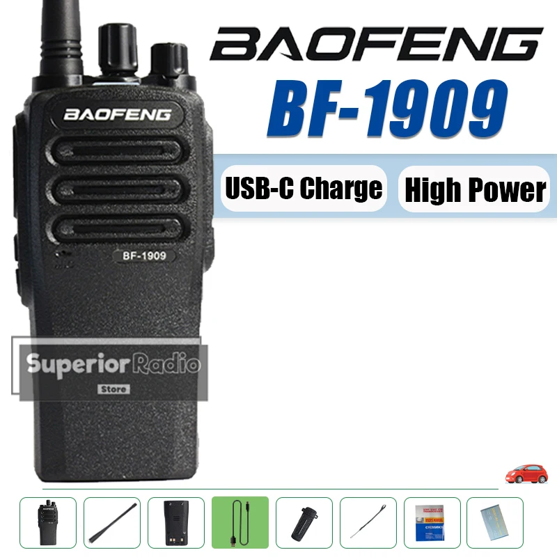 BaoFeng BF-1909 Walkie Talkie High Power 16 Channels UHF 400-470mhz Type-C USB-C Charging Long Range High Capacity Two Way Radio