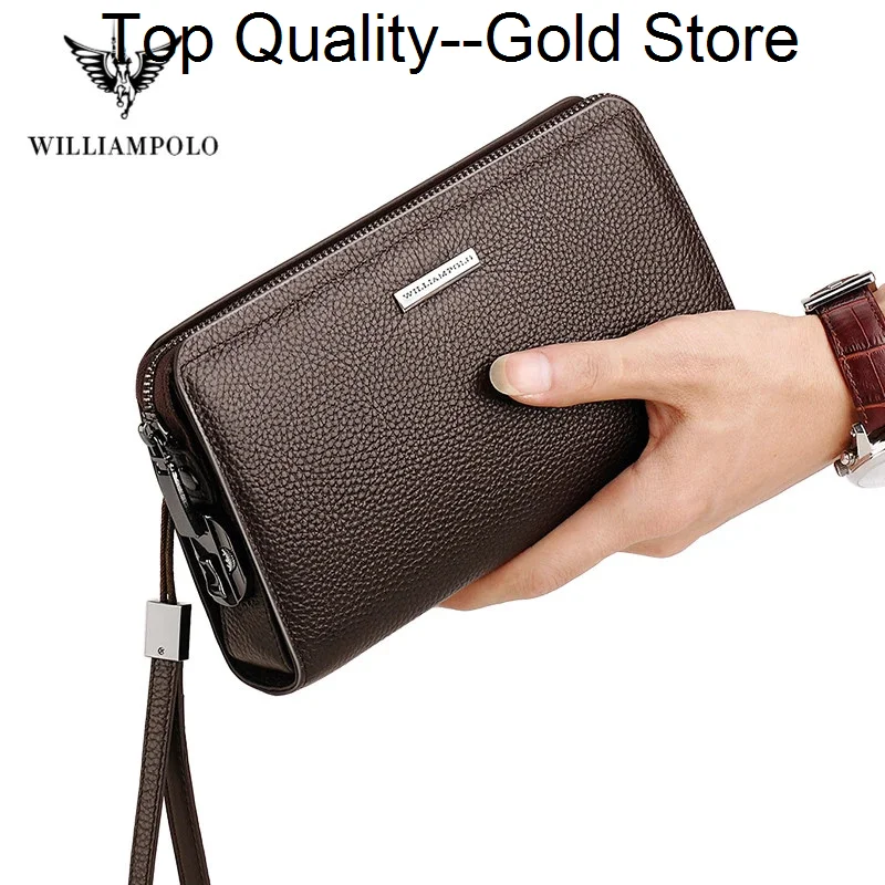 

WILLIAMPOLO Genuine Leather Business Wallet For Men Fashion With Coded Lock Luxury Brand Clutch Bag Bank Card Holder Mens