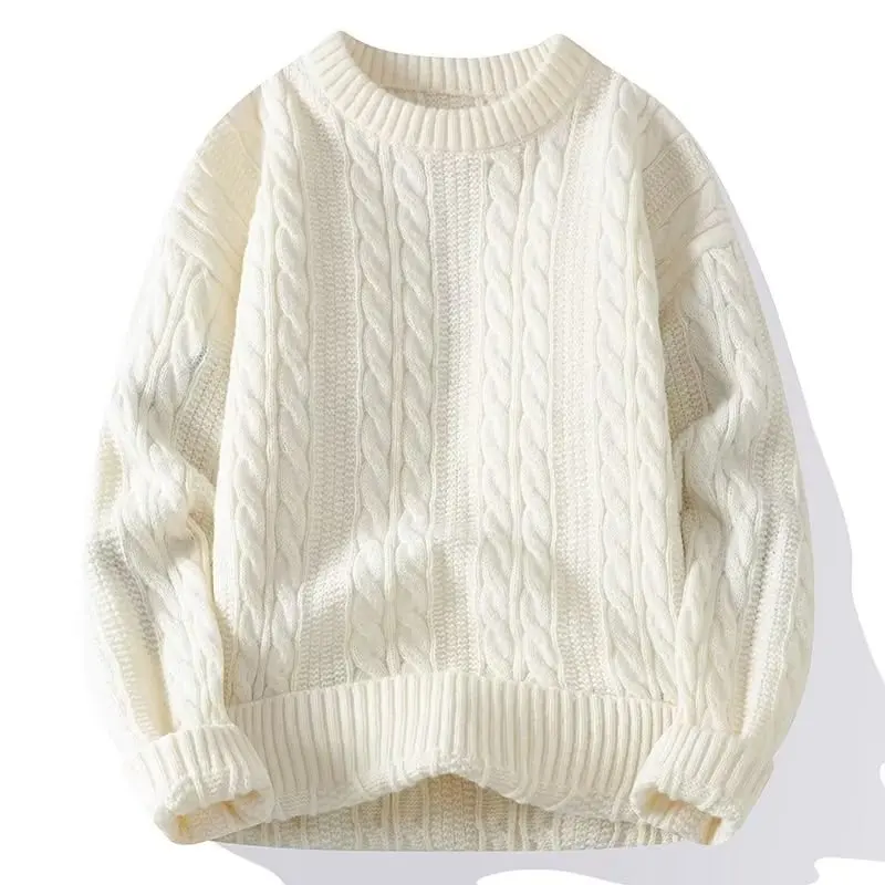 Men's fashionable knitted sweater for autumn and winter, warm and casual, loose fitting, with a round neck pullover inside