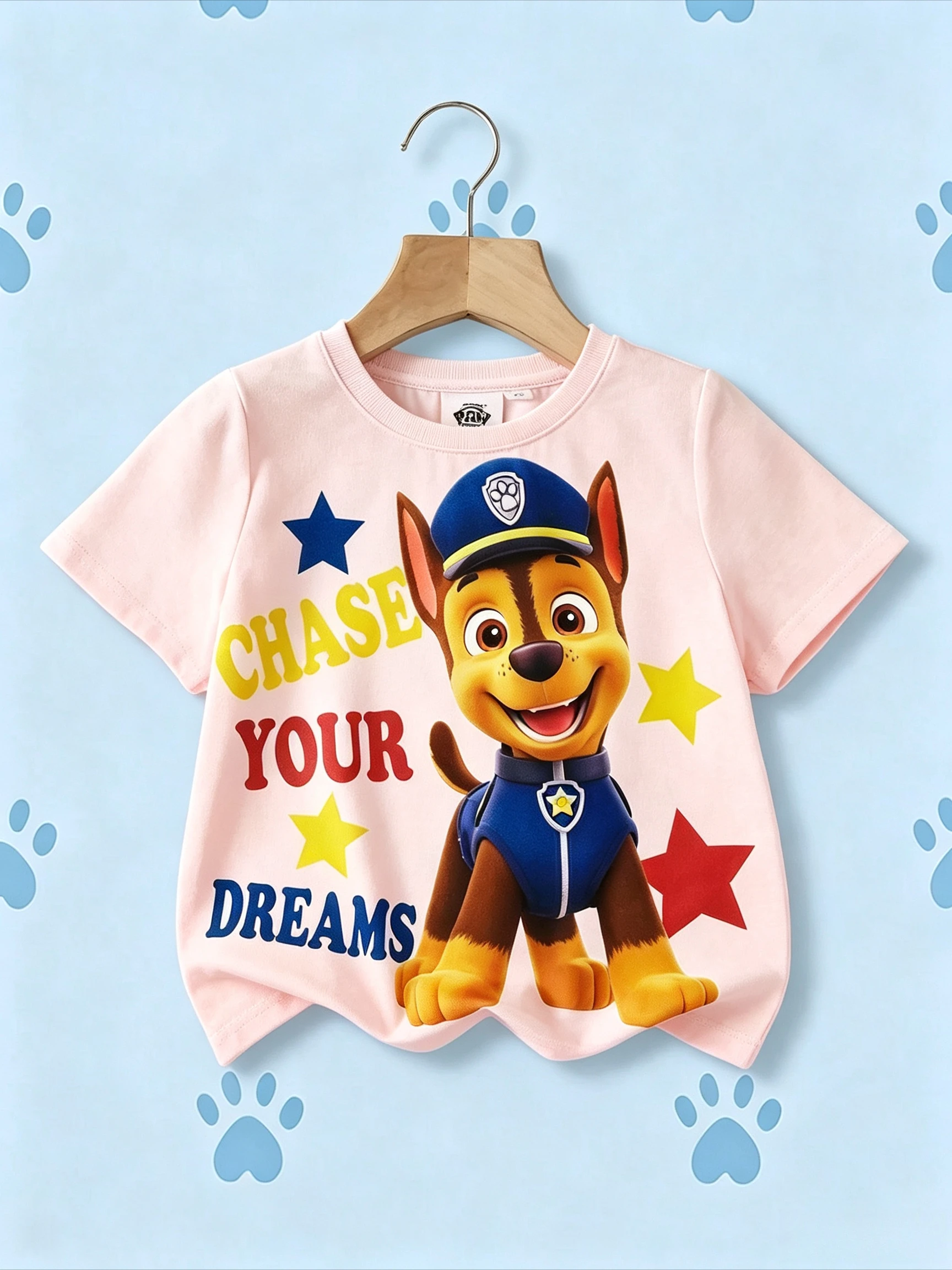 Boys Paw Patrol Chase T‑Shirt Chase Your Dreams Cartoon Print Short Sleeve Cotton Kids Summer Casual Tee Tops