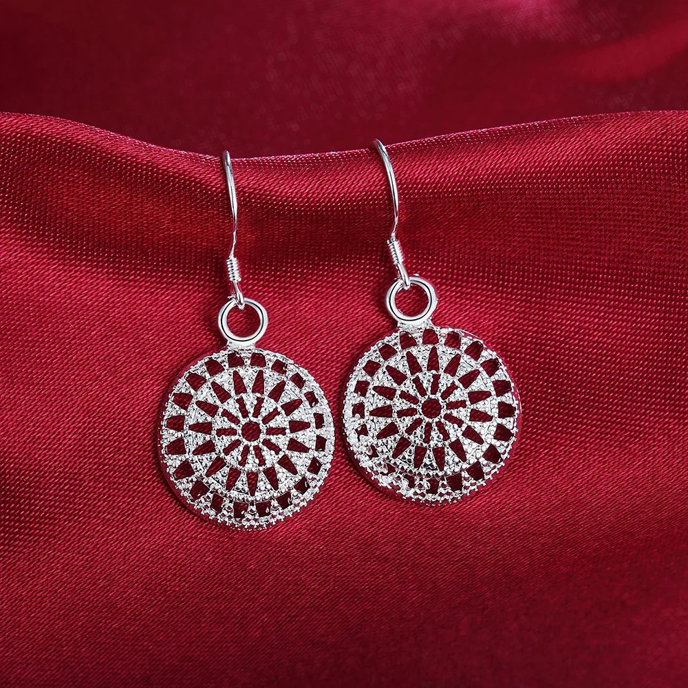 

925 Sterling Silver Earrings temperament Women Retro Round shape earrings Christmas Gifts Street all-match Jewelry