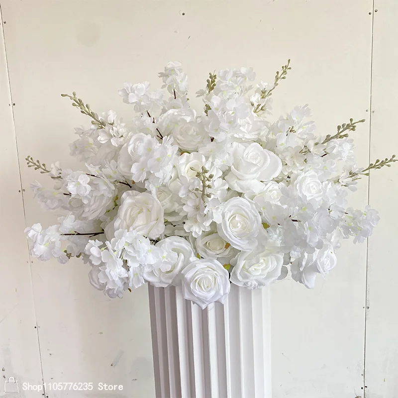 Weiße Kirschblüten-Rosen-Delphinium-Kunstblumenarrangement Hochzeitstisch-Mittelstück Blumenball Hotel-Empfangsbedarf – Detail 5