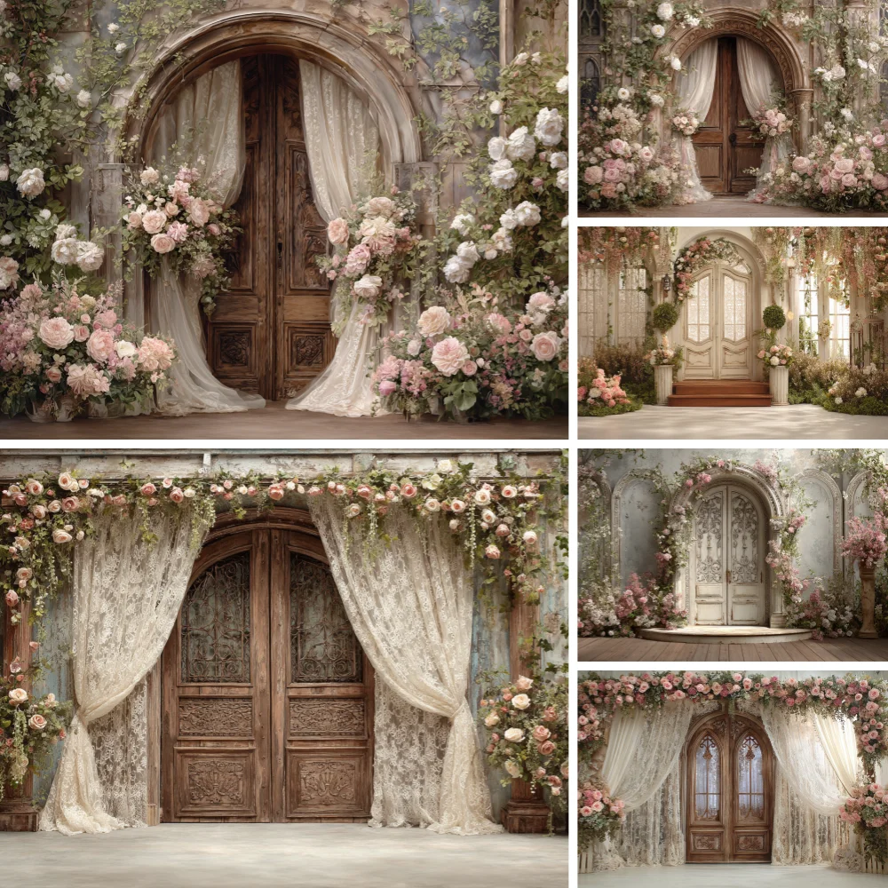 

Retro Window Curtain Rose Flower Photography Backdrop Wedding Birthday Party Decor Background Banner Photo Booths Studio Props