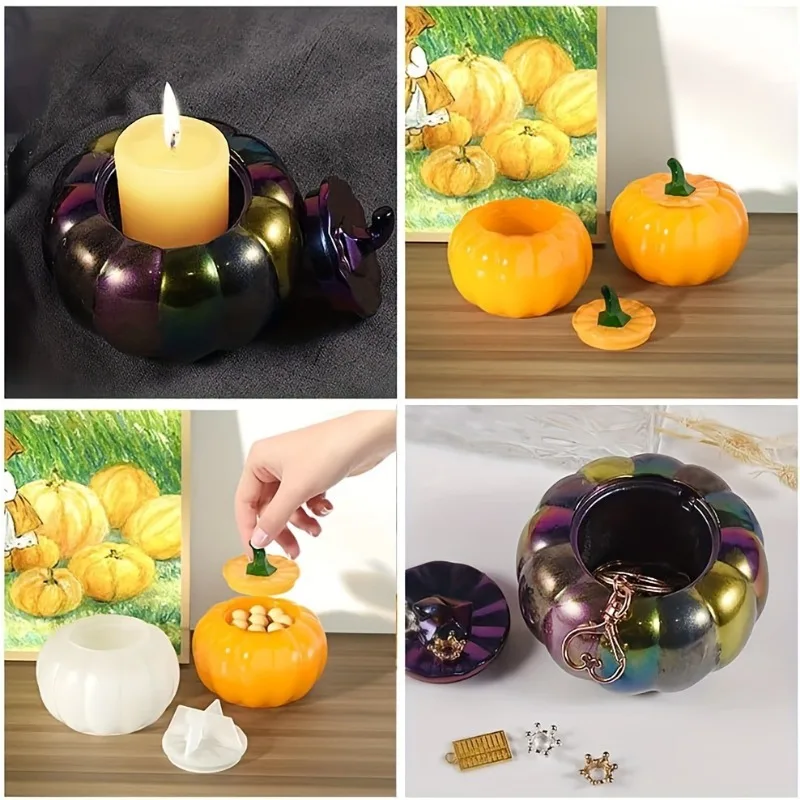 2pcs Pumpkin Jar Silicone Molds Halloween Jar With Lid Resin Mold Halloween Candy Jars Epoxy Resin Molds Candle Holder - view 6