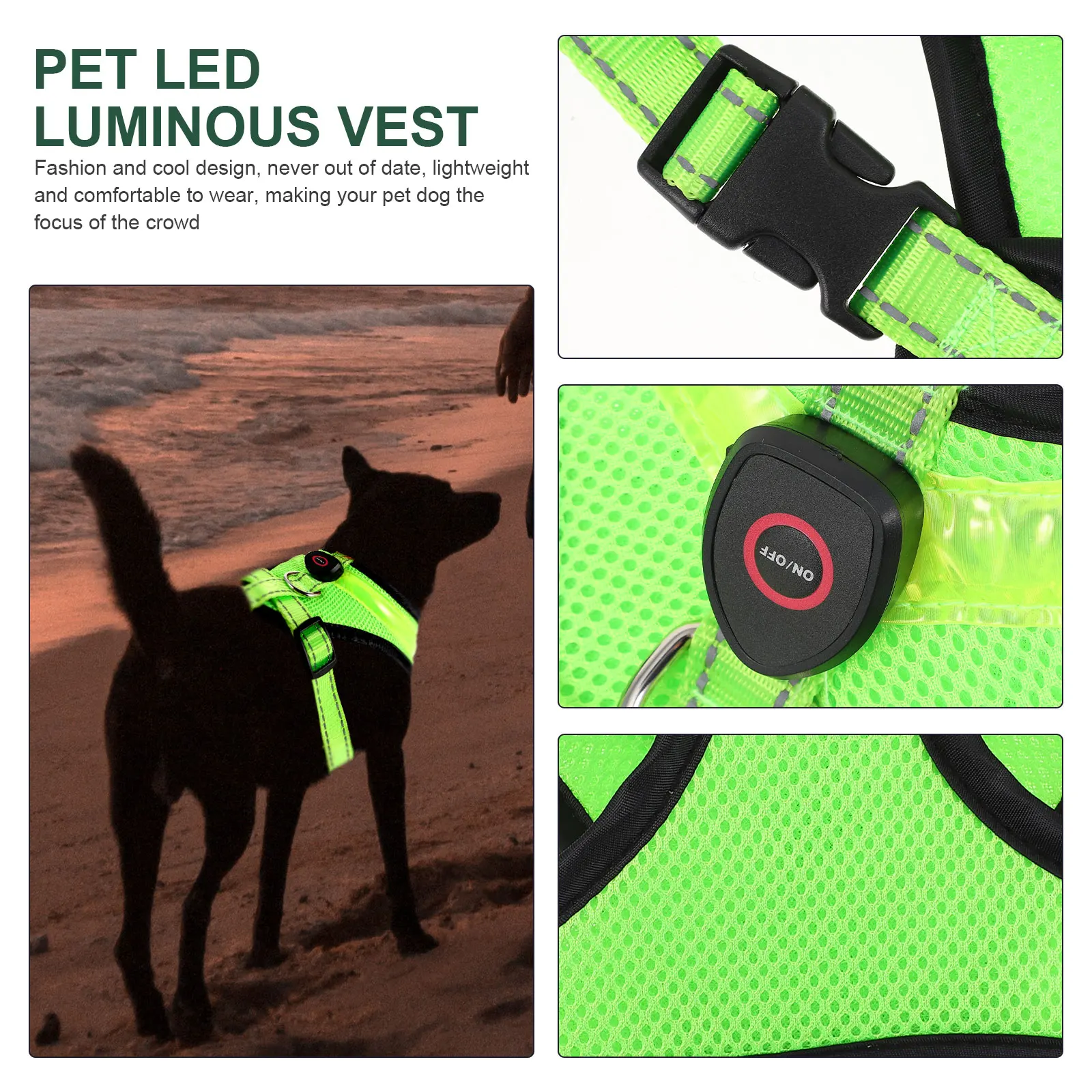 

Glowing LED Vest Dog Reflective Running Harness Gear Cooling High Visibility Large