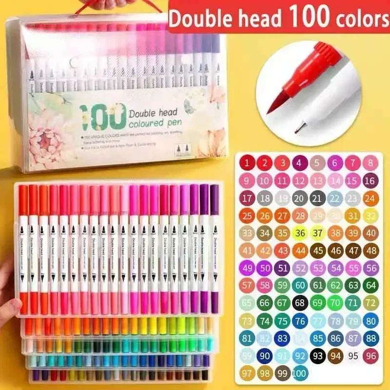 48/60/80/100 Double-head Marker Pen Marker Pen Set Comic Art Brush Sketch Drawing School Supplies Stationery