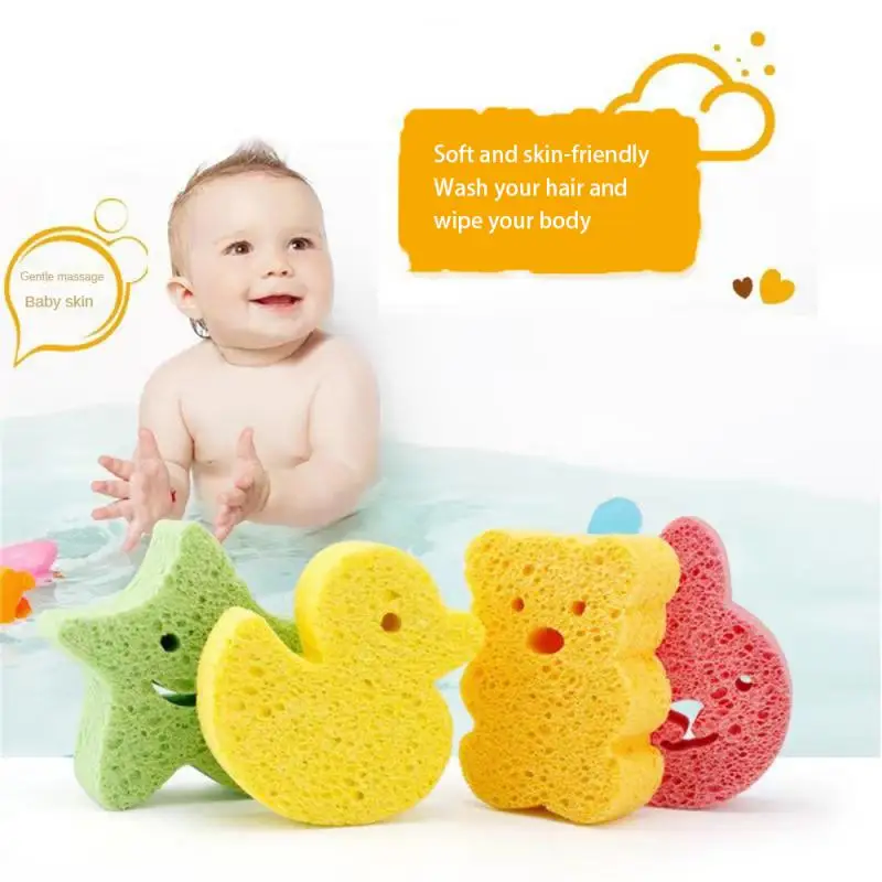 Natural Wood Pulp Sponge Cute Animal Children Kids Infants Shower Bath Toys Durable Healthy Sponge Scrubber Bathroom Accessories