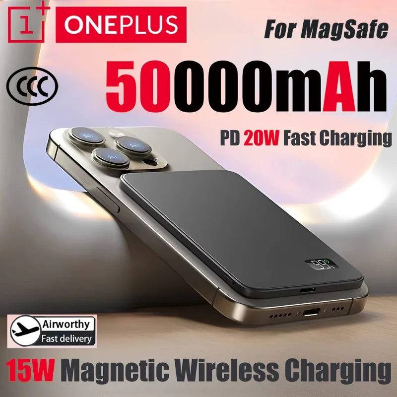 OnePlus Ultra Thin Wireless Power Bank 500000mAh Magnetic  Fast Charging External Battery for Magsafe for iPhone Samsung Xiaomi