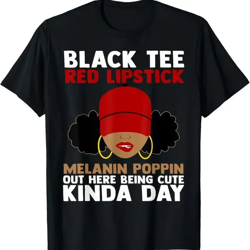 Black T Shirt Red Lipstick Melanin Poppin Out Here Being Cute