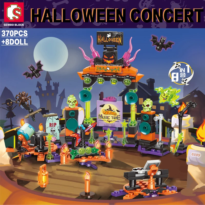 SEMBO Halloween Pumpkin Toys Bricks Party Ghost Lighting Building Blocks DIY Roleplay STEM Model Kits Gifts Child Adults