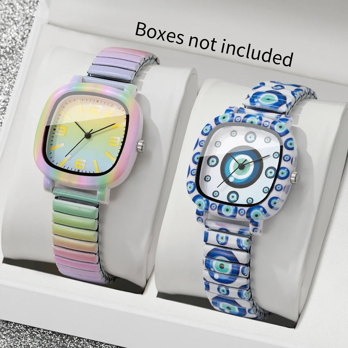 2PCS/Set Fashion Square Women Watches Elastic Strap Quartz Wristwatches For Ladies Clock Gift Relogio FemininoWithout Box