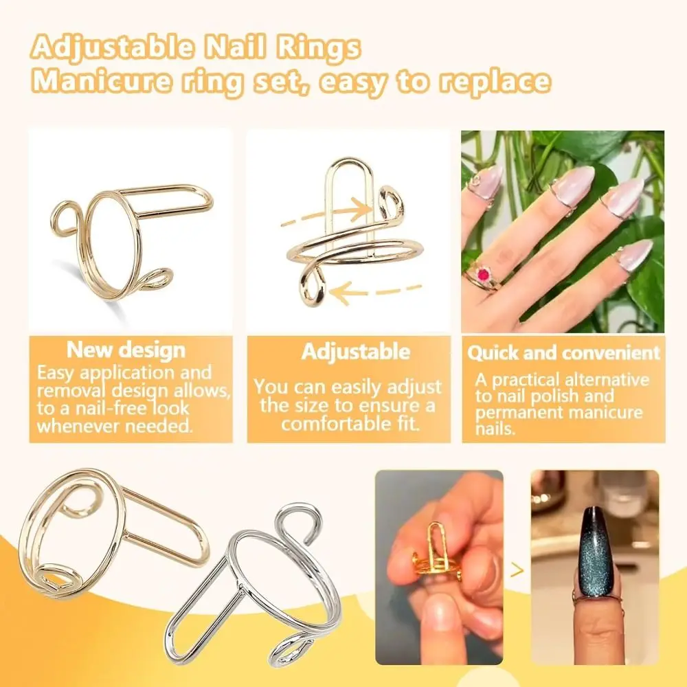 New Nail Rings Fingertip Nail Rings for False Nail Women Girls Phalanx Ring Adjustable Reusable Removable Nail Art Decoration