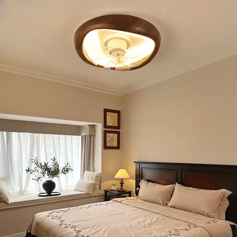 Bedroom antique style ceiling fan light, vintage walnut color study ceiling light