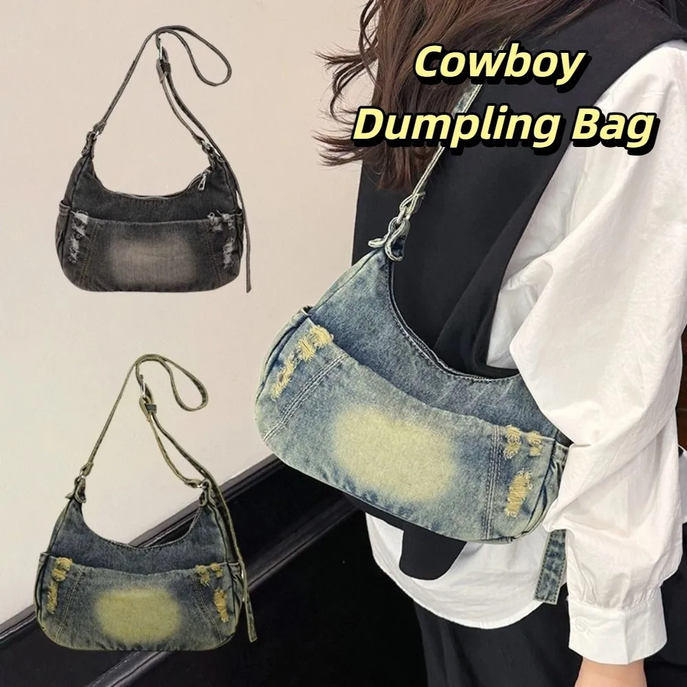 

Temperament Casual Cowboy Dumpling Bag American Style Retro Denim Tote Bag Adjustable Strap Harajuku Handbag Lady