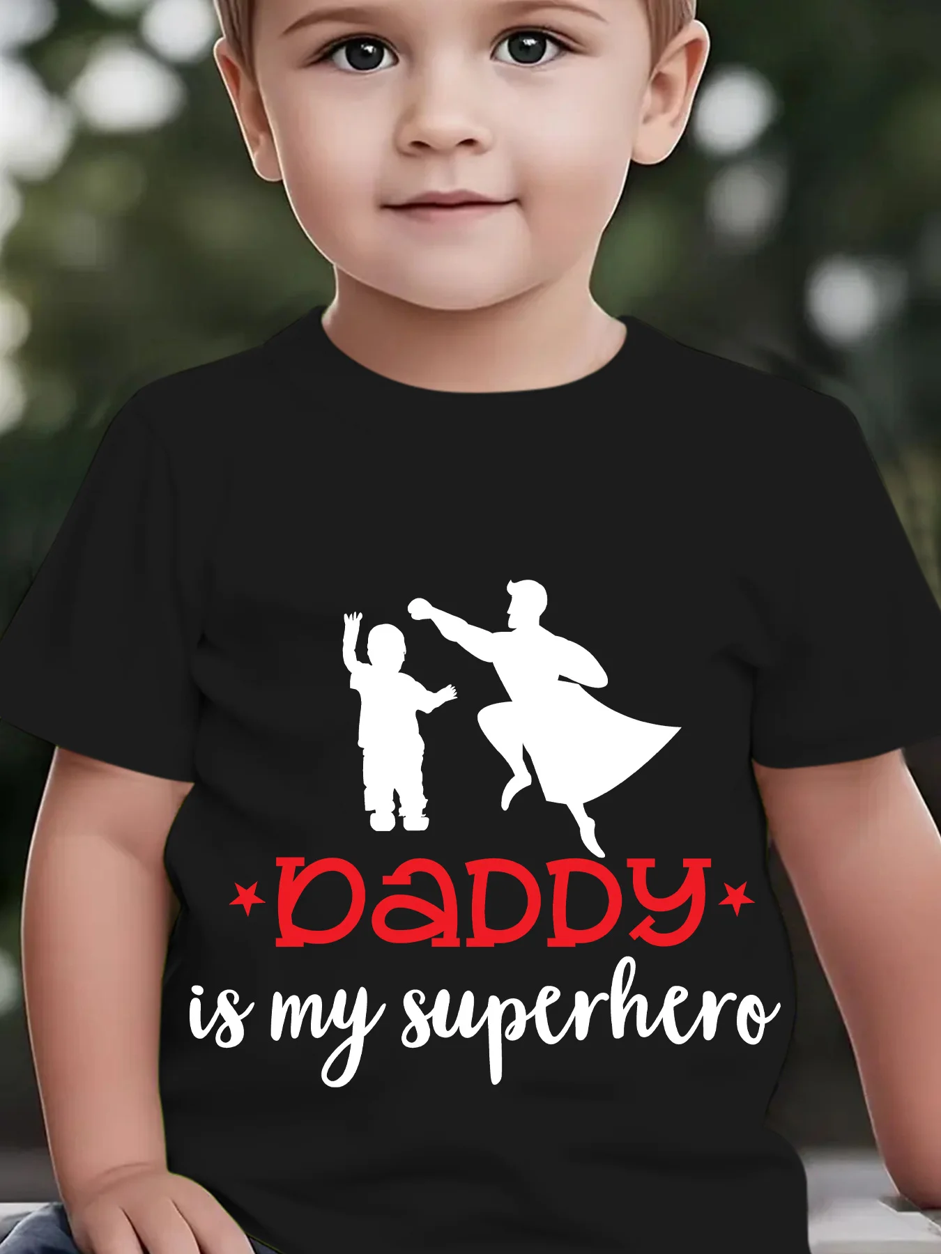 Daddy Is My Superhero Silhouette Star Print Family Matching Cotton Tees Short Sleeve Tops For Mom Dad Boys Girls Daily Wear