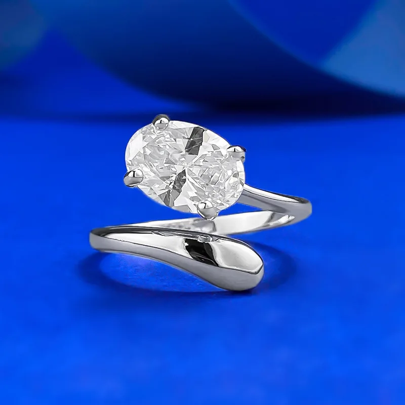 

925 Sterling Silver Oval Cubic Zirconia Stone Wraparound Engagement Promise Ring for Women