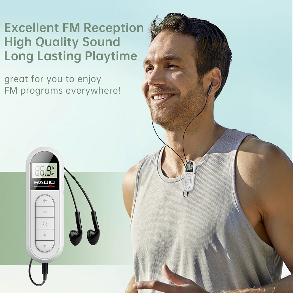 Radio FM Lampu Latar Layar LCD Radio Kecil dengan Headphone 3.5Mm Radio Walkman Pribadi Pengisian Daya Tipe C untuk Berjalan Jogging Berkemah