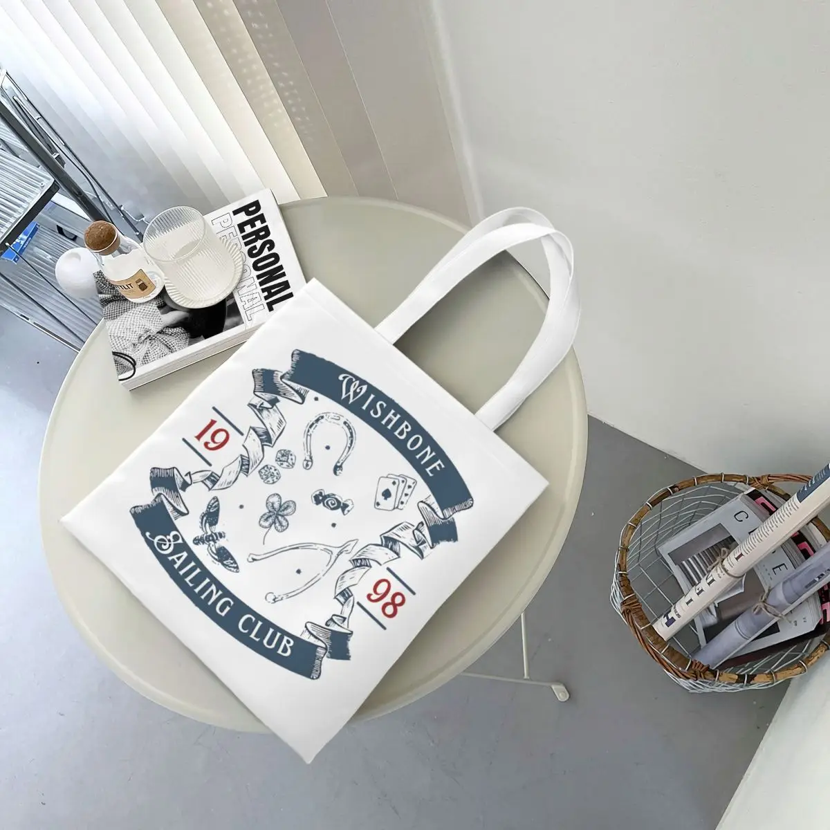 Wishbone Sailing Club 1998 Conan Gray Canvas Tote Bag حقيبة تسوق عصرية ذات سعة كبيرة للنساء حقائب مدرسية