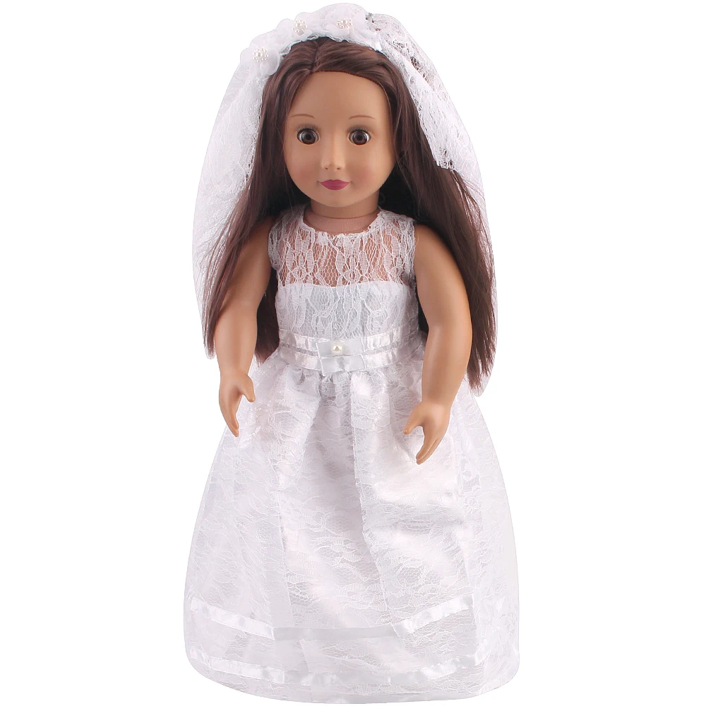 Beautiful Wedding Dress Ours & Generation 43 cm Reborn Baby Doll Skirt Children Toys American Doll 18 Inch Girl Bride Dress