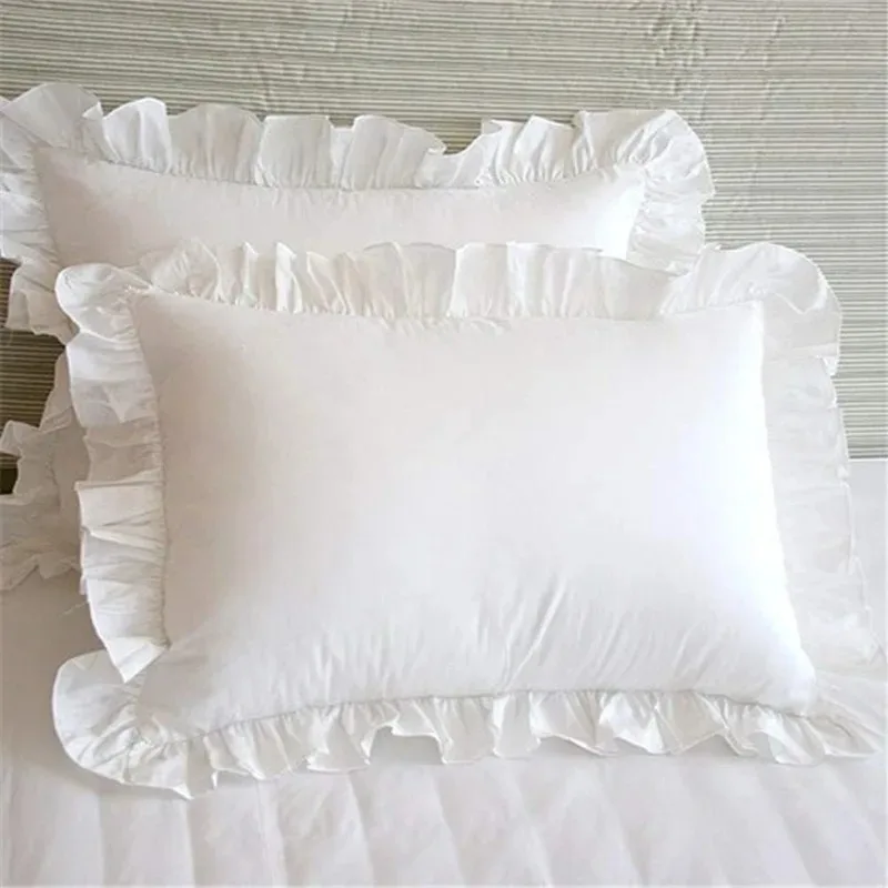 1 Pair of Pillowcases with Ruffles White Shabby Country Girl Cover Protector with Border Decorative 48x74cm