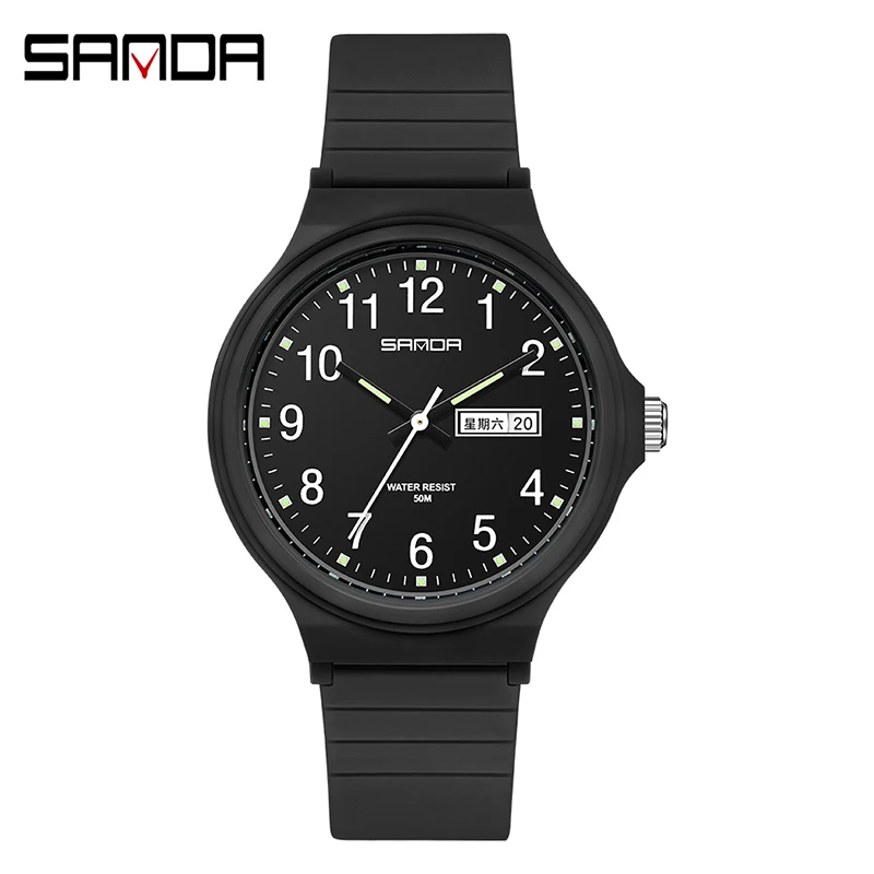 2022 Fashion Sanda Top Brand Women Quartz Watches Minimalism Style Ladies Wristwatch Black White Waterproof Watch Clock Reloj