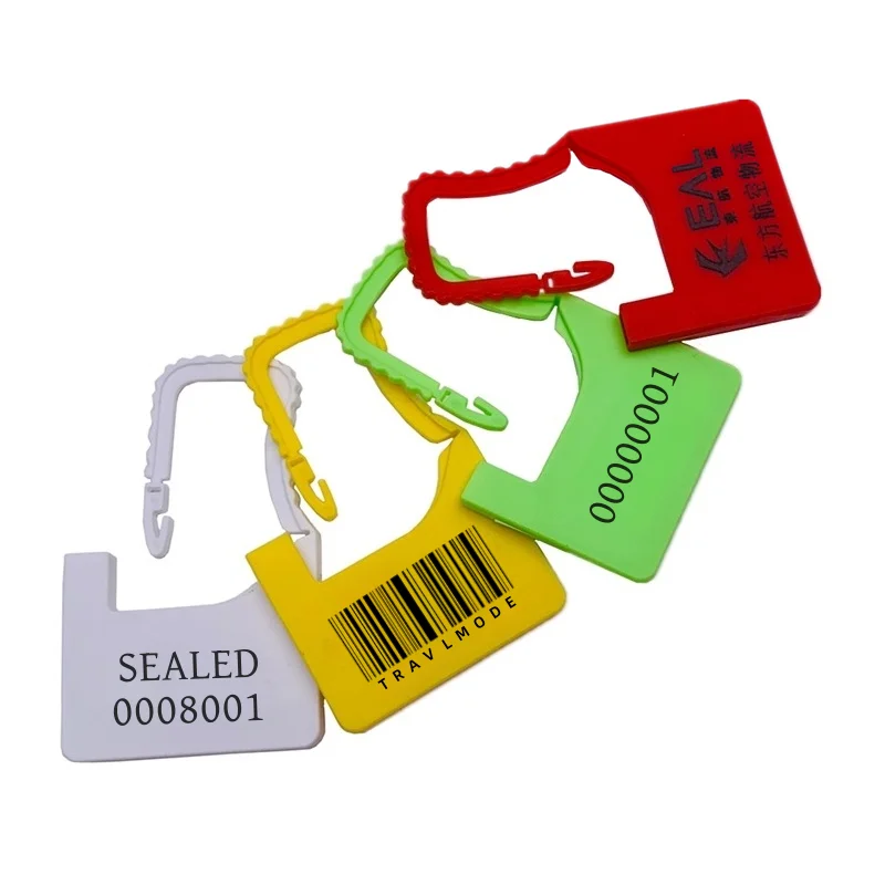 100 Pcs Custom Security Seal Locks, Plastic Tags with Custom Brand Logos, White Hang Tags for Clothes, Shoes, Bags and Logistics