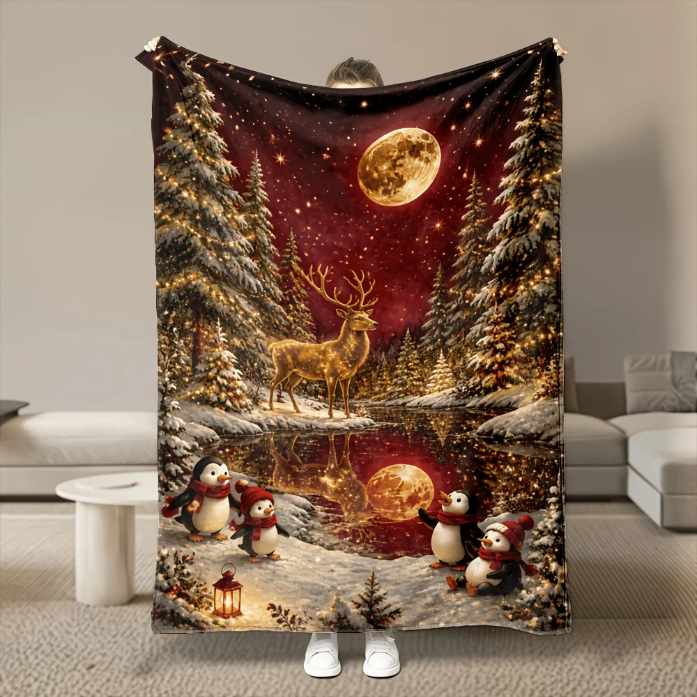 Antler Frame Running Deer Nature Fleece Blanket for Rustic Bedroom Decor Lightweight Plush Throw Blanket Accent