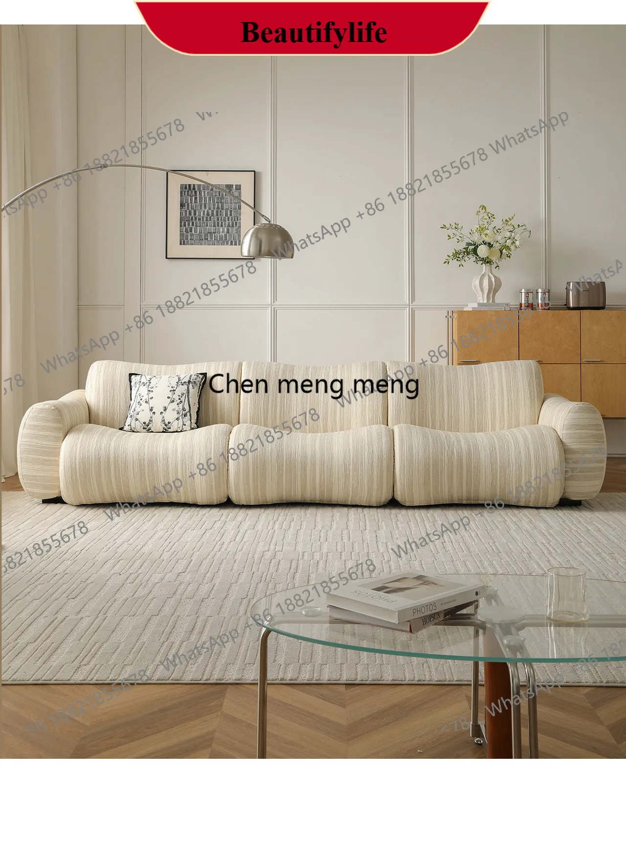 YL French cream-style fabric sofa, living room small apartment, creative bamboo joint combination color blocking