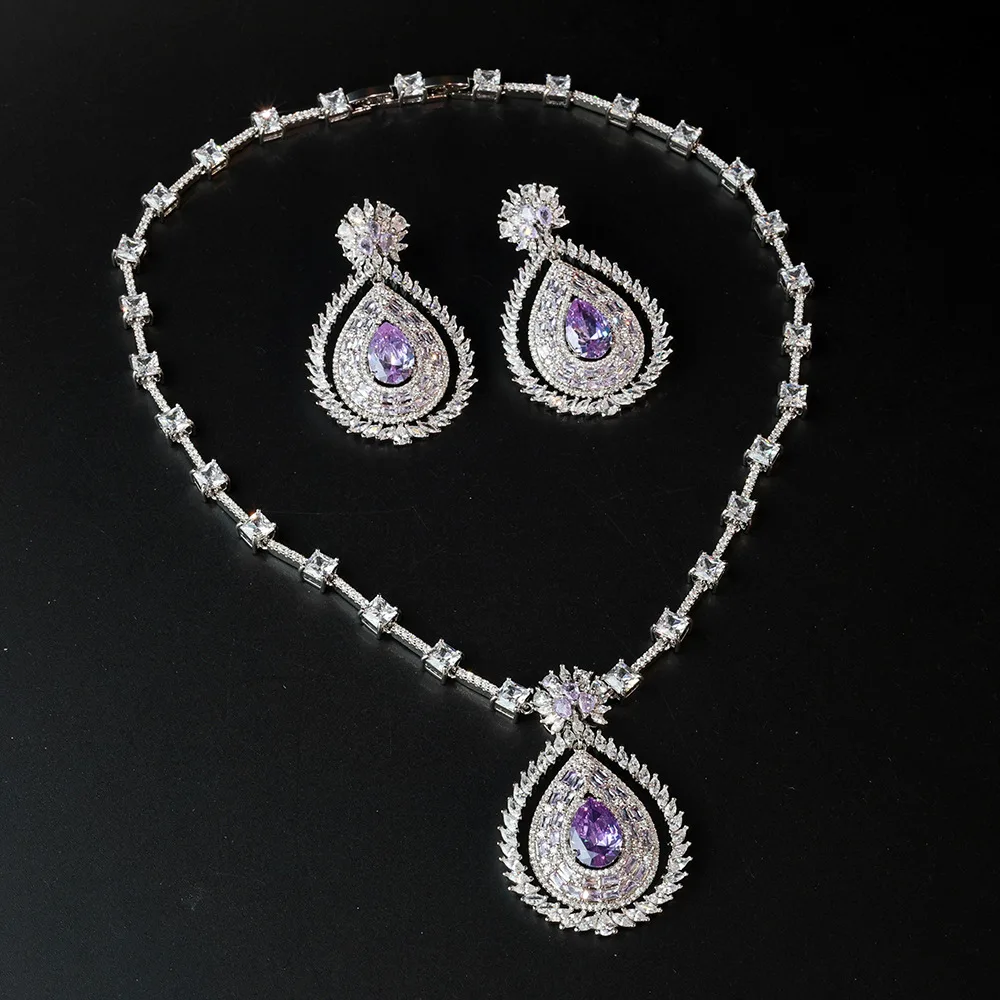 Summer 2026 High-end Women's Zircon pendant jewelry Set, Light Luxury Evening Earrings, Necklace, Wedding Accessories