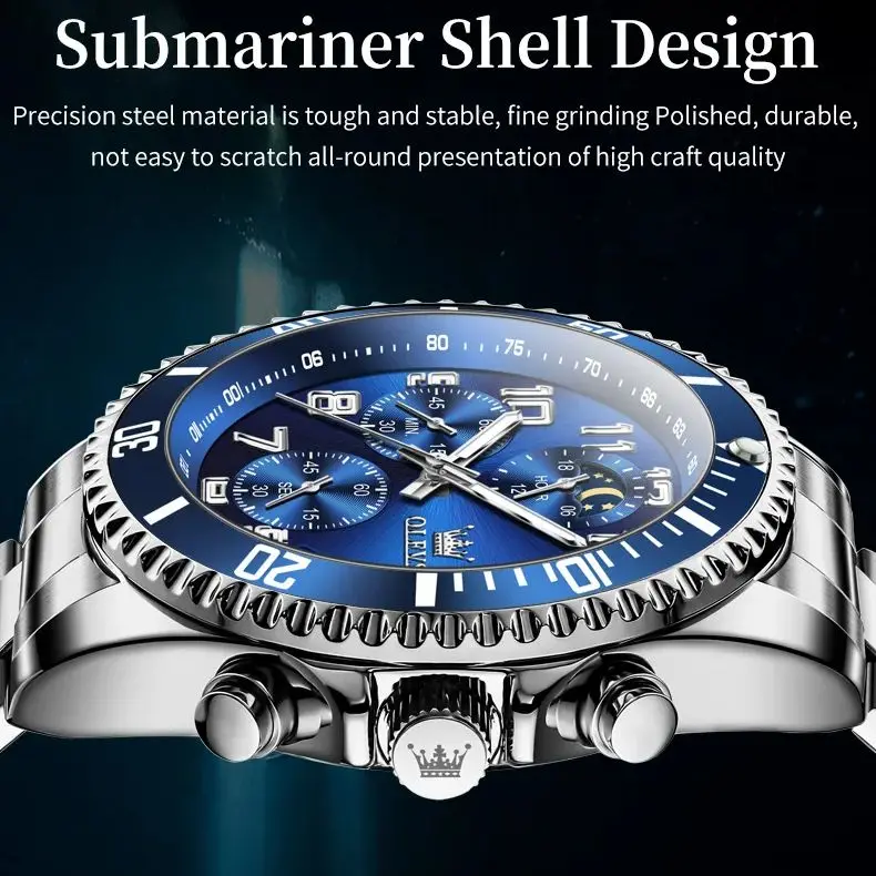 OLEVS Quartz Watches for Men Number Dial Moon Phase Calendar Big Face Waterproof Men\'s Wrist Watch Stainless Steel Men Watch NEW