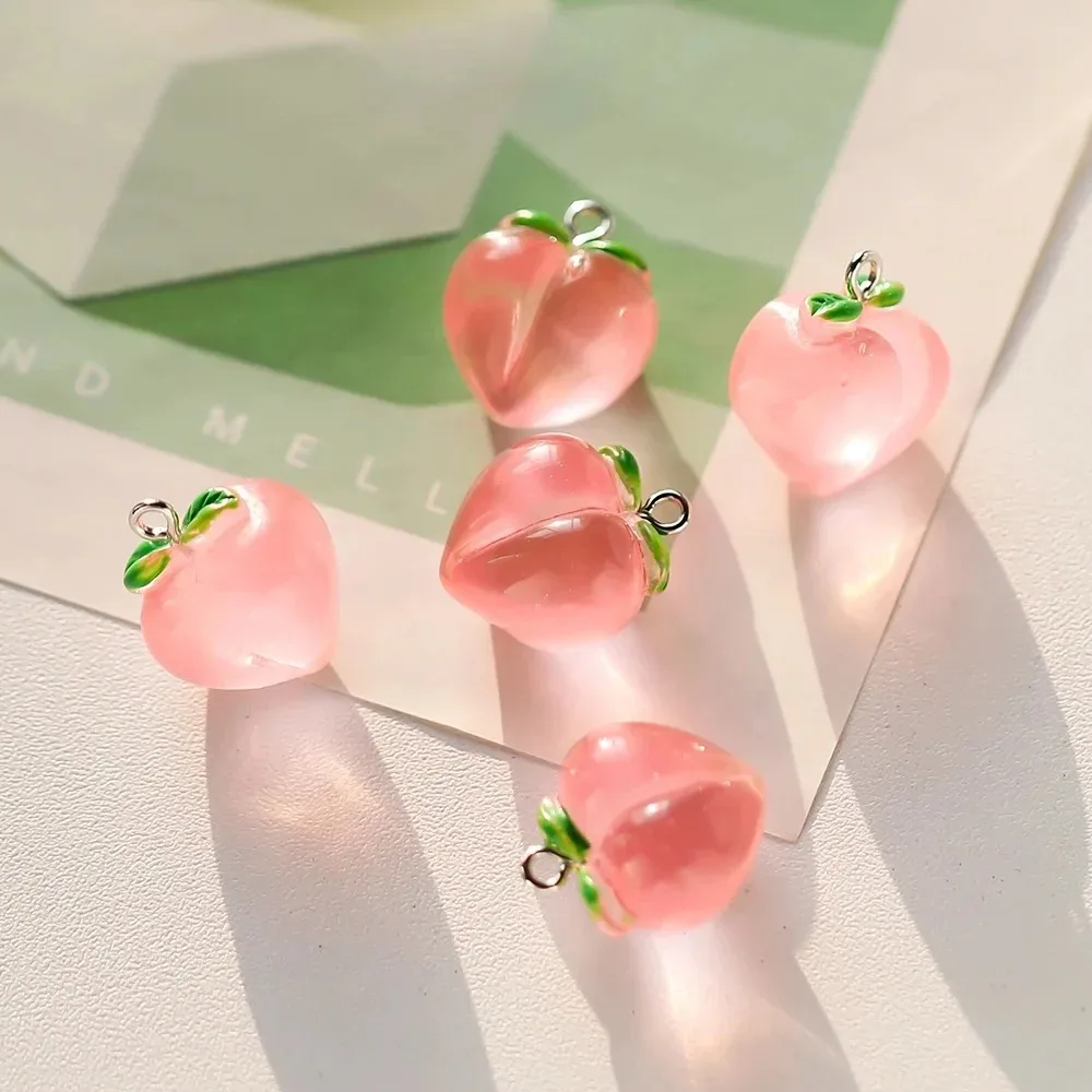 10Pcs Transparent Pink Peach Resin Charms 3D Simulation Fruit Pendants DIY Jewelry Findings For Earrings Bracelets Keychains