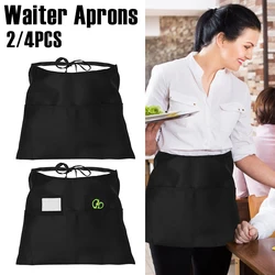 Waiter Aprons Short Waterproof Waitress Waist Aprons with 3 Pockets Catering Baking Working Apron with Long Straps for Women Men