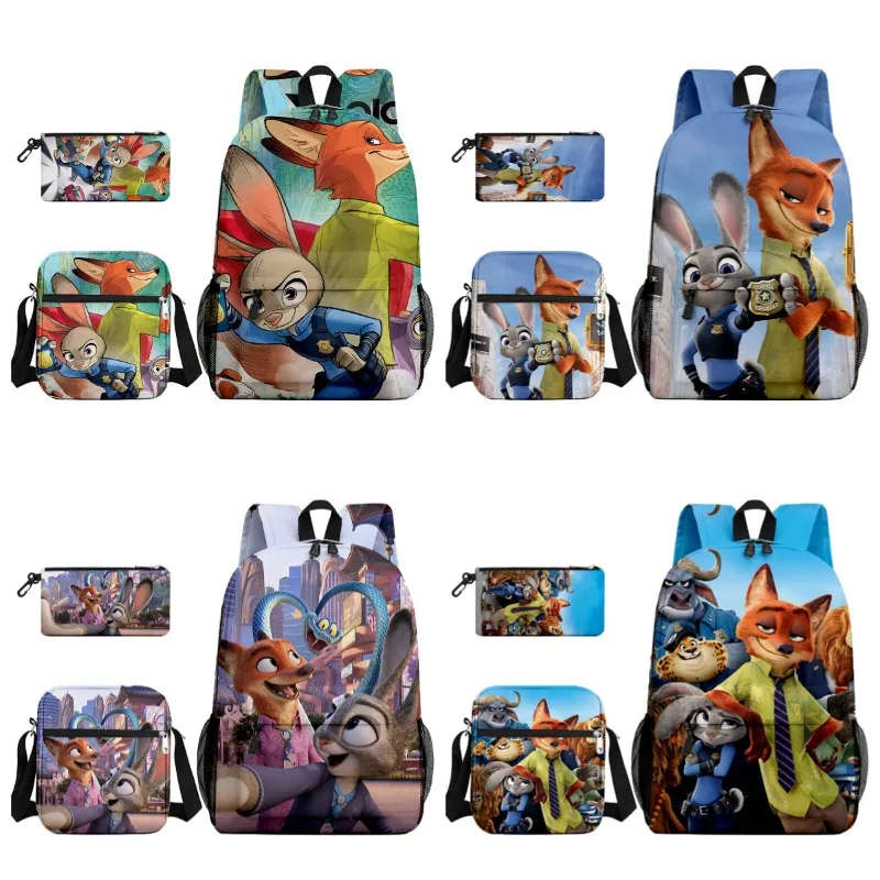 

Популярный рюкзак Disney Anime Zootopia 2, сумка через плечо, чехол для ручек, комплект из трех предметов с 3D принтом, подарки для мальчиков и девочек
