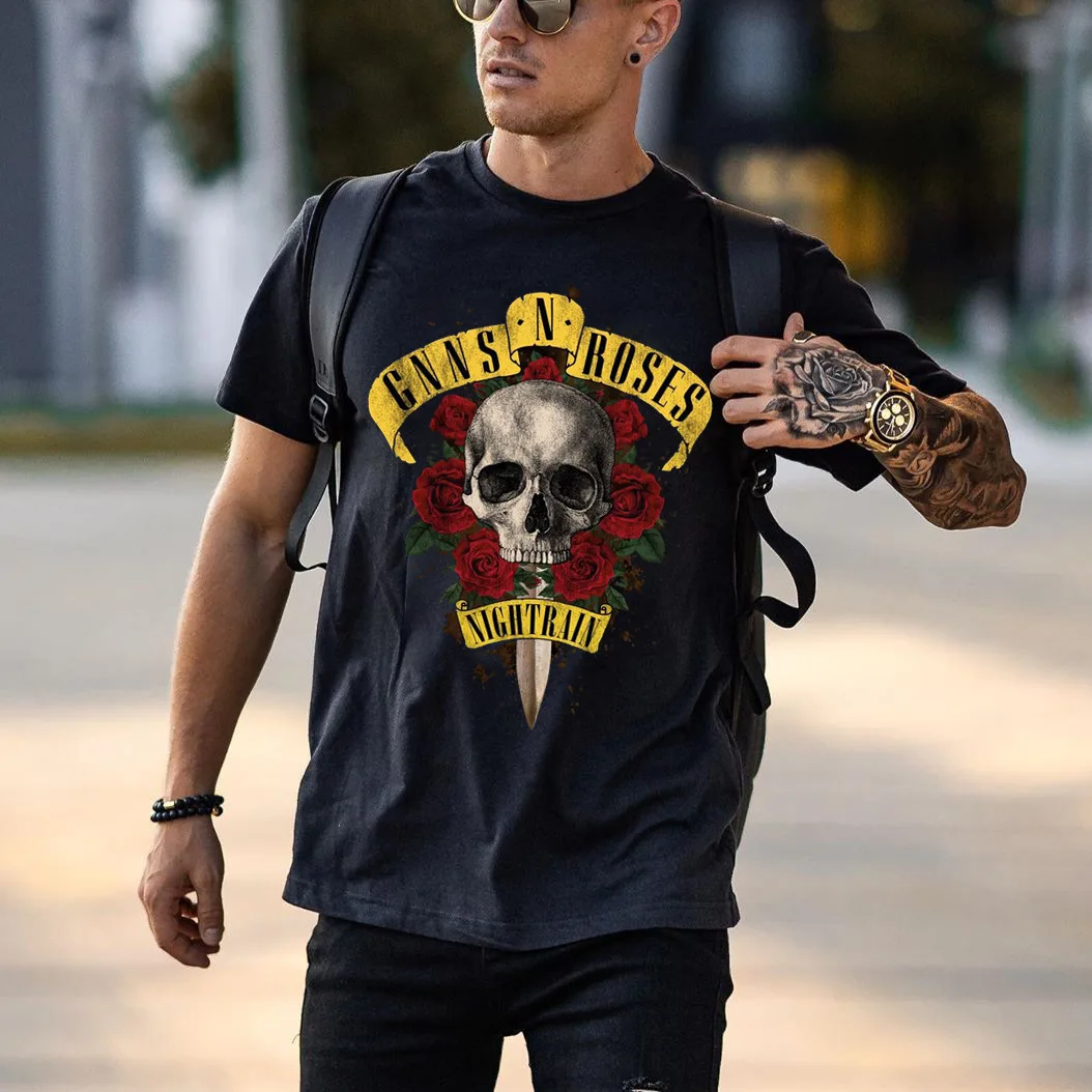 

Summer Guns N Roses Graphic Printing Cotton Plus Size T-Shirt Vintage Rock Men's and Women's Same Trend Chaleco Ciclismo Hombre