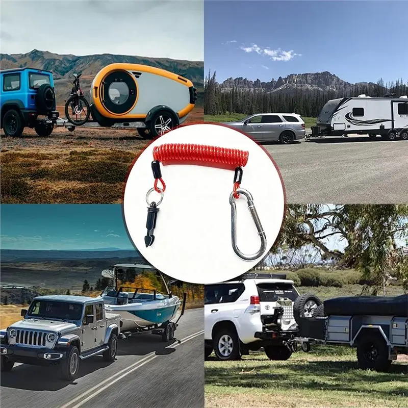 A41I Emergency Brake Safety Lanyard With Pin, 6FT Breakaway Cable In Stainless Steel Spring Coiled Wire For Trailers,Heavy Duty