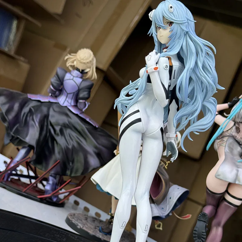 Bandai 25Cm Anime NEON GENESIS EVANGELION EVA Ayanami Rei Pakaian Ketat Rambut Panjang Putih Figur Aksi Model Boneka Hadiah Mainan Anak-anak