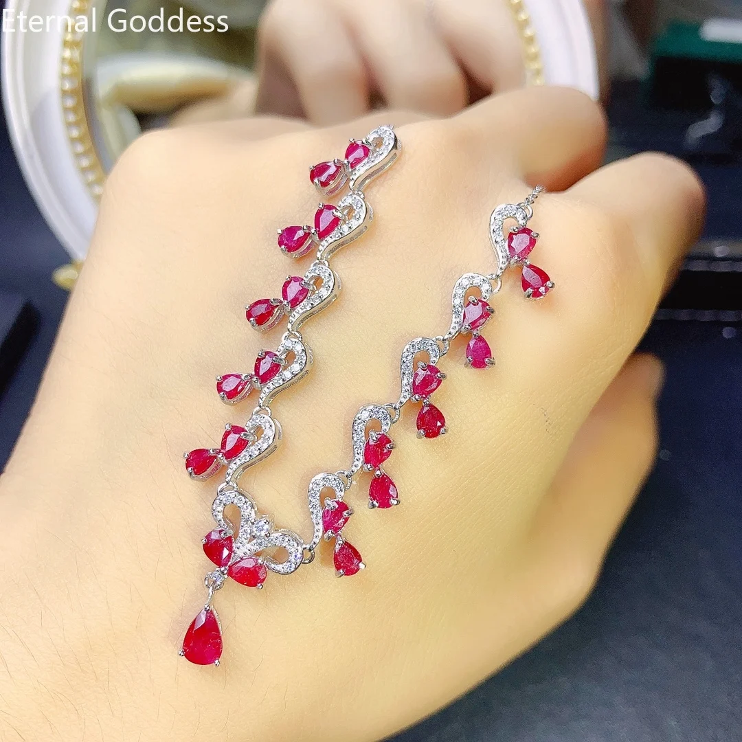 New 925 Silver 4*6mm Natural Ruby Ladies Necklace Wedding Jewelry Luxury Jewelry Gifts Free Shipping silver charms