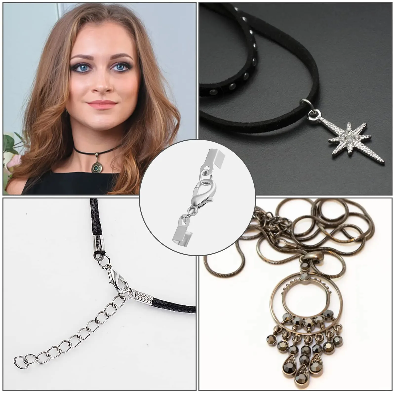 450pcs Include 200 Fold Over Cord End Caps Crimp End Tips 200 Jump Ring Connectors and 50 Lobster Claw Clasps for Jewelry Making - view 4